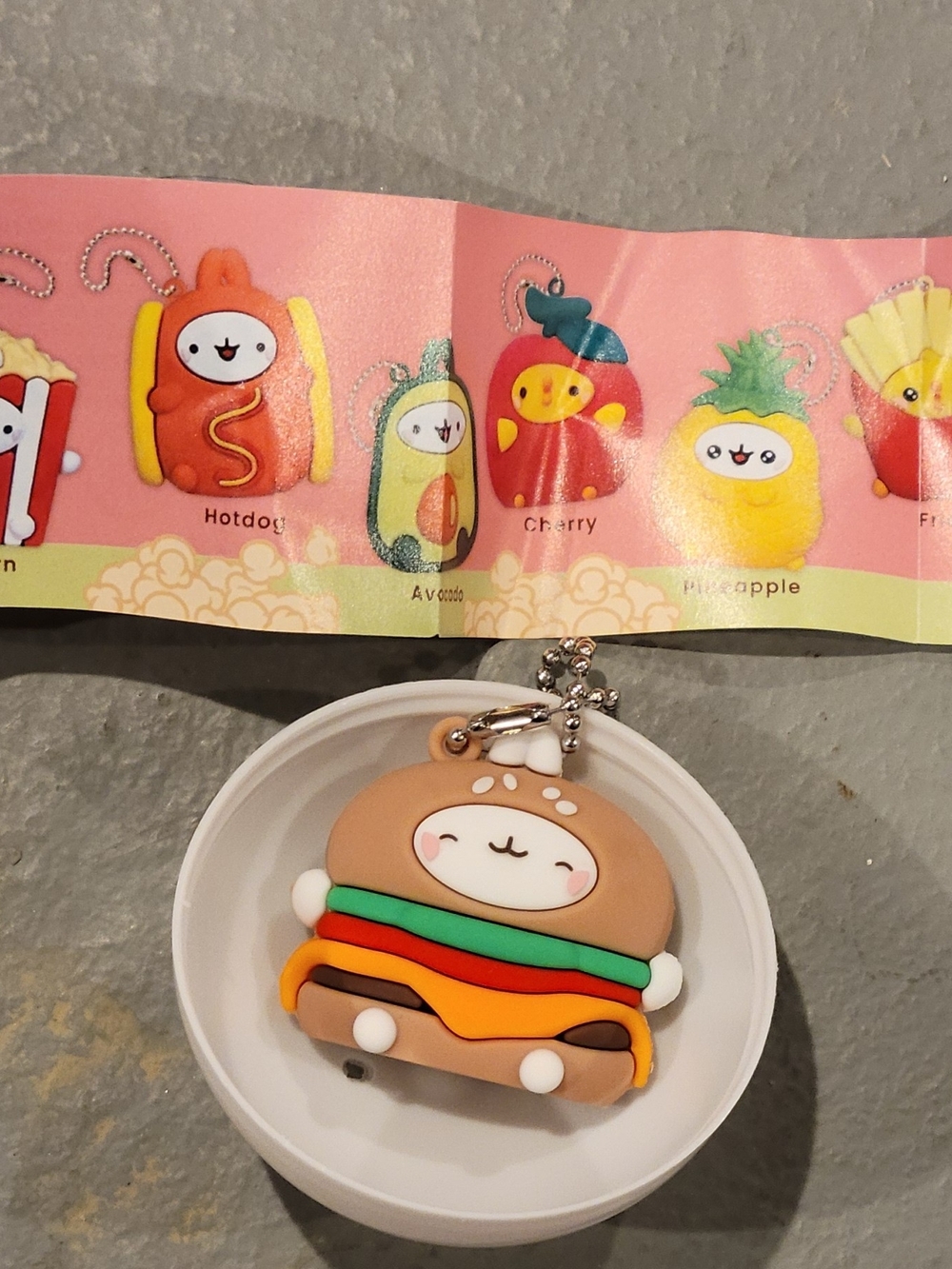 Set Of 3 Molang Keychains - Hamburger, Pineapple And Apple